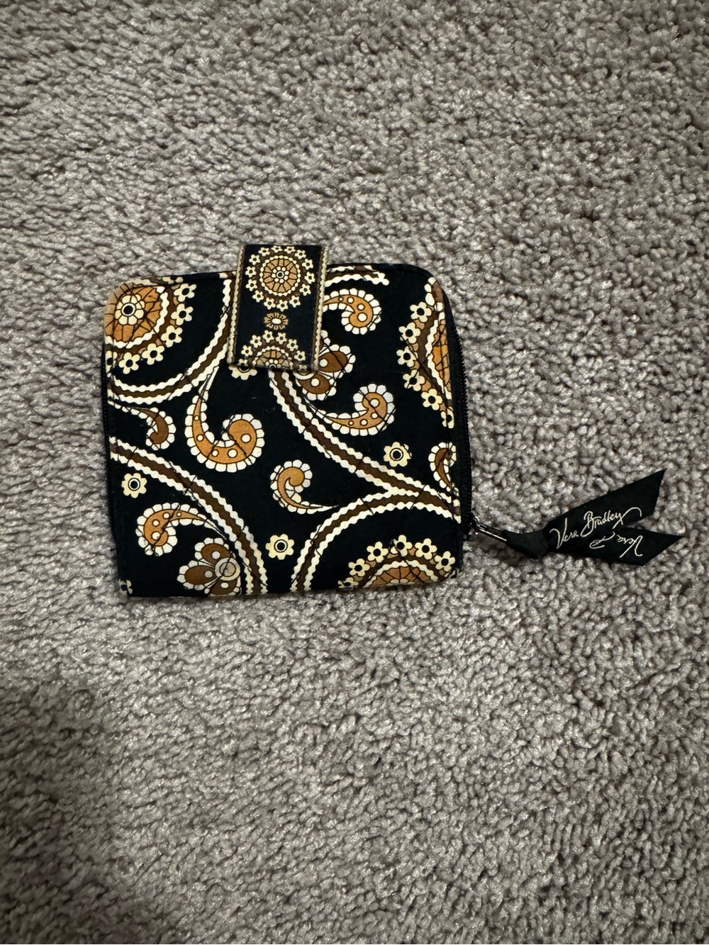Vera Bradley Black and Mustard Paisley Compact Wallet
